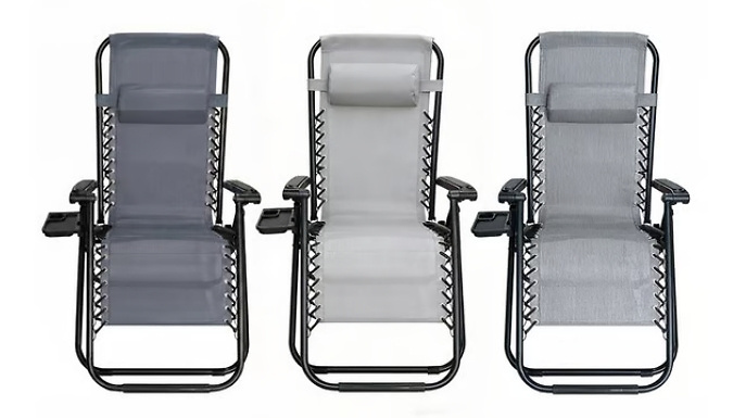 2-Pack of Zero Gravity Sun Loungers with Headrest & Cup Holder - 9 Colours!