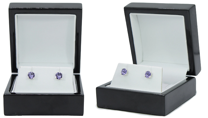 Purple Gemstone White Gold Stud Earrings