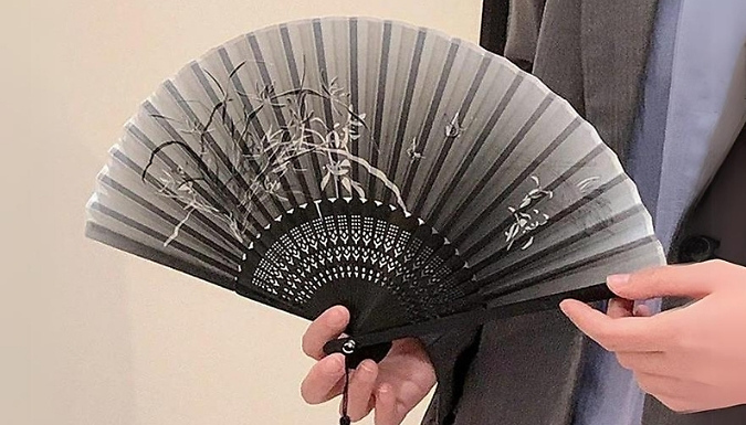 Classical Ink Handheld Floral Folding Fans With Tassel - 5 Designs