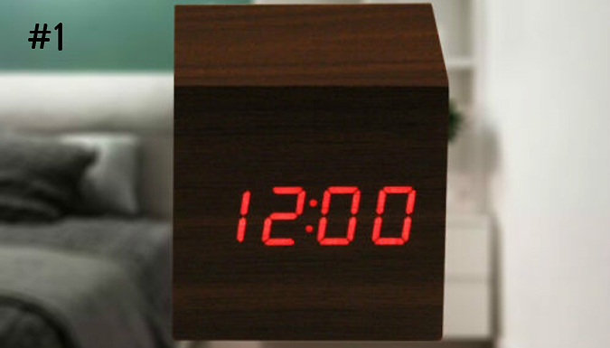 Wooden Cube LED Voice Control Alarm Clock - 3 Designs