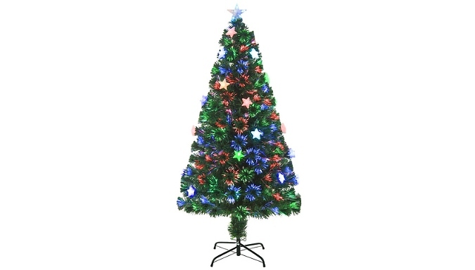 HOMCOM Prelit Fibre Optic Star Artificial Christmas Tree - 2 Sizes