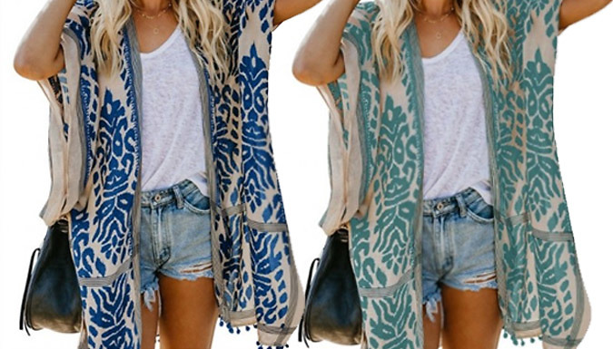 Exotic Print Short-Sleeved Kimono Jacket - 4 Colours