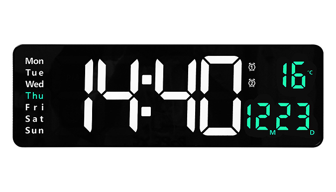 LED Digital Wall Mounted Alarm Clock - 2 Sizes & 4 Colours