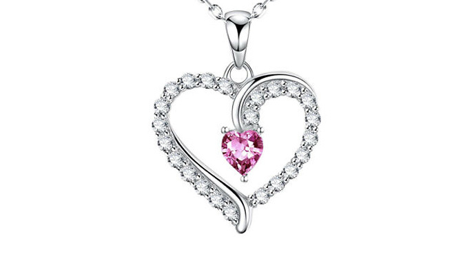 Pink Gemstone Heart Created Diamond Necklace