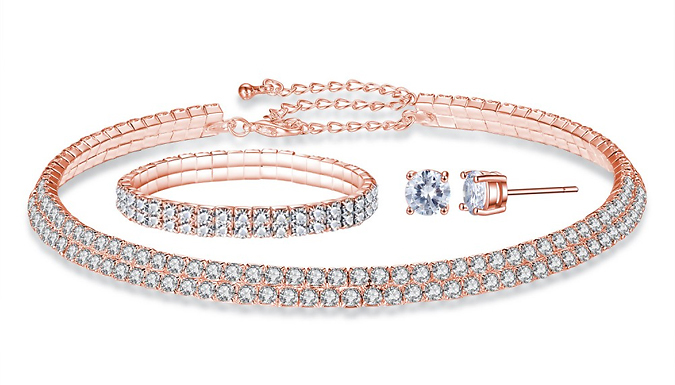 Rose Gold Double Row Tri-Set With Crystals From Swarovski