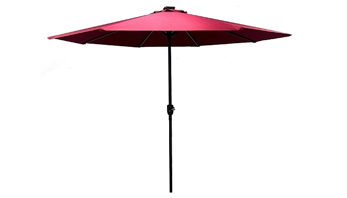 2.7m Red Garden Parasol - With LED Solar Light & USB Charger