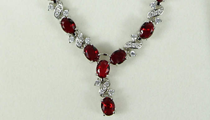 Red Created Diamond Love And Kisses Dangle Necklace