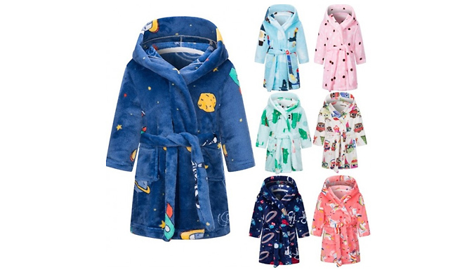 Kids Cartoon Super Soft Hooded Dressing Gown - 10 Designs & 6 Sizes