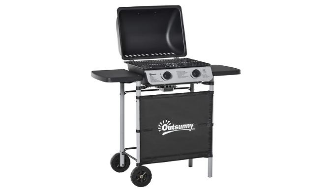 Outsunny 2-Burner Gas Barbecue Grill - With Side Shelves & Wheels!
