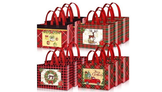 Christmas Plaid Large Tote Bags - 4 to 16-Pack!