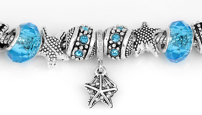 Ocean-Shell Blue Crystal Charm Bangle