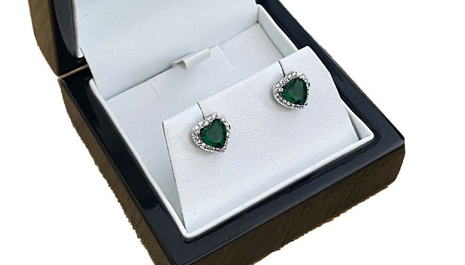 Created Diamond Green Gemstone Heart Cut Stud Earrings