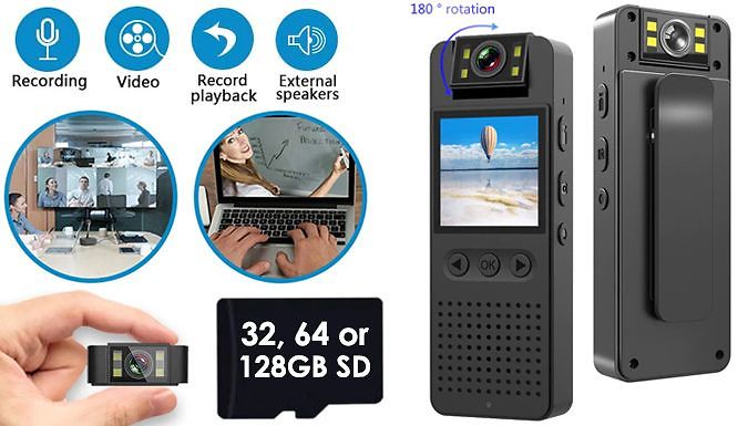 Slimline HD Body Camera with 1.4 Inch Screen -  Optional 32GB,  64GB or 128GB SD Card from Go Groopie