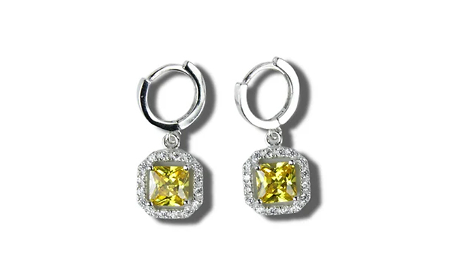 Yellow Gemstone Princess Cut Created Diamond Dangle Earrings