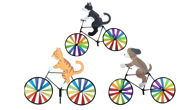 2 or 3-Pack of Cycling Animal Wind Spinners with Rainbow Wheels - 3 Colours!