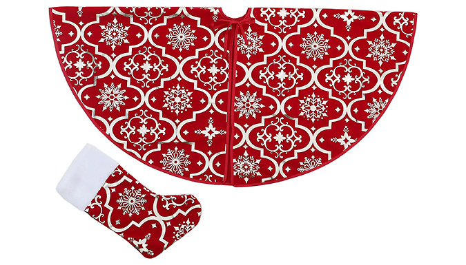 Gilded Christmas Tree Skirt & Matching Stocking Set - 2 Colours