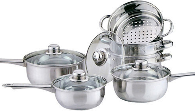 10-Piece Stainless Steel Cookware and Steamer Set
