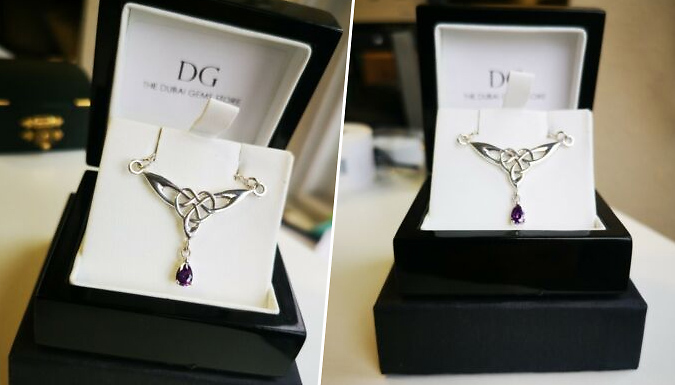 Purple Gemstone Celtic Riviera Created Diamond Pendant Necklace