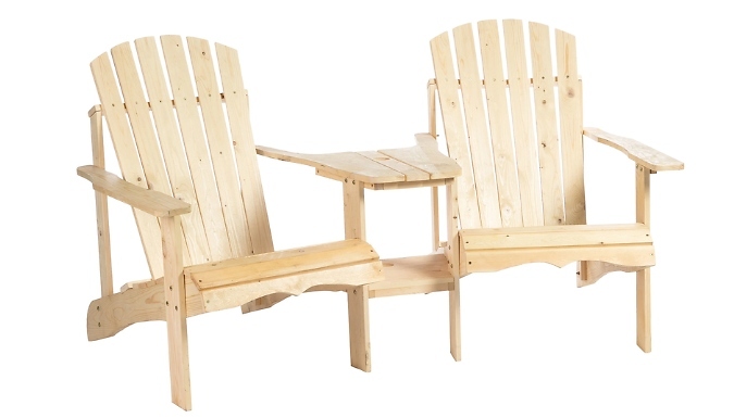 Outsunny Double Wooden Deck Chairs with Table