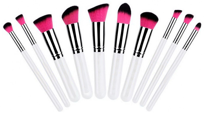 10-Piece White & Red Make Up Brush Set