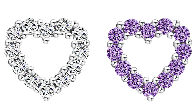 Sterling Silver Crystal Heart Stud Earrings - 2 Colours