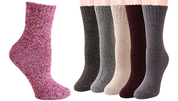 5 Pairs of Thermal Wool Blend Knitted Socks - 4 Options