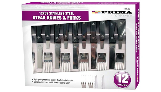 Stainless Steel Steak Knives & Fork Set - 12 or 24 Piece