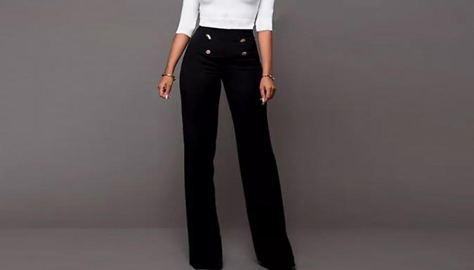 Women's High Waist Wide Leg Trousers - 5 Colours & 4 Sizes