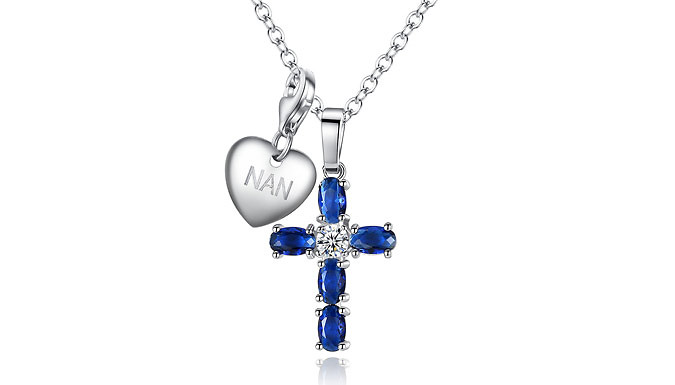 Simulated Blue Sapphire Cross Pendant - 16 Charm Options