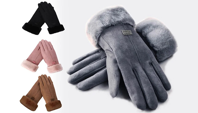 Touchscreen-Compatible Faux Leather Fur-Lined Winter Gloves - 4 Colours