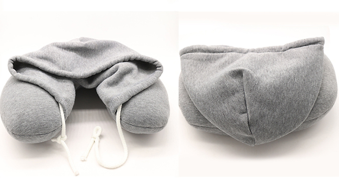 1 or 2 Hooded U-Shaped Travel Pillows - 4 Colours