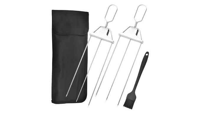 Stainless Steel 3 Way Barbecue Skewer Fork - Optional Bag & Brush!