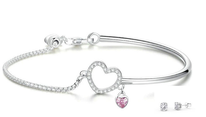 Eira Wen One Heart Bracelet & Earring Set - 2 Colours