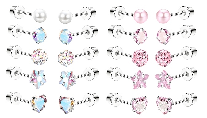 5 or 10-Pack Cute Steel Stud Earrings - 2 Colours