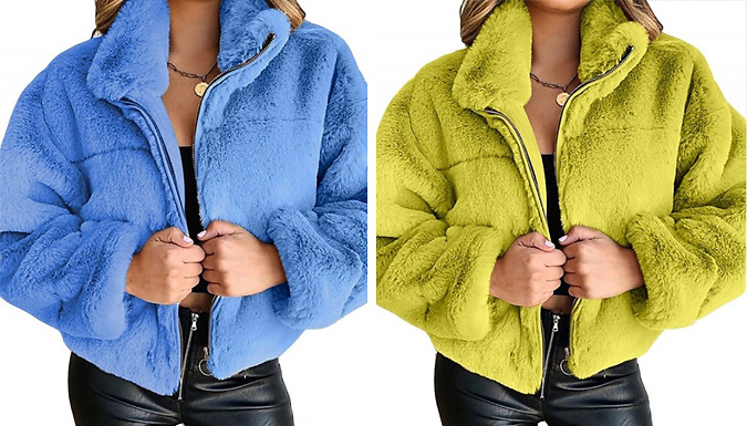 Women's Faux Fur Zipper Jacket - 5 Colours and 5 Sizes from Go Groopie IE