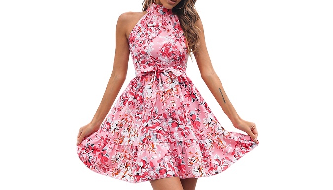 Women's Halter Neck Floral Dress - 3 Colours & 5 Sizes