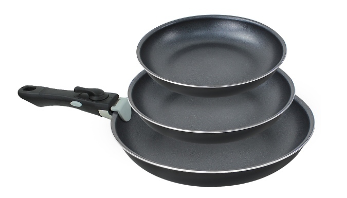 3-Piece Pressed-Aluminium Frying Pan Set - With Detachable Handle