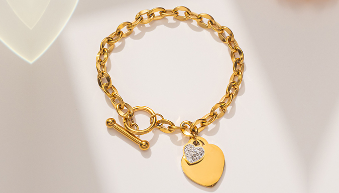 Metal Link Chain Bracelet with Heart Charms - 3 Colours