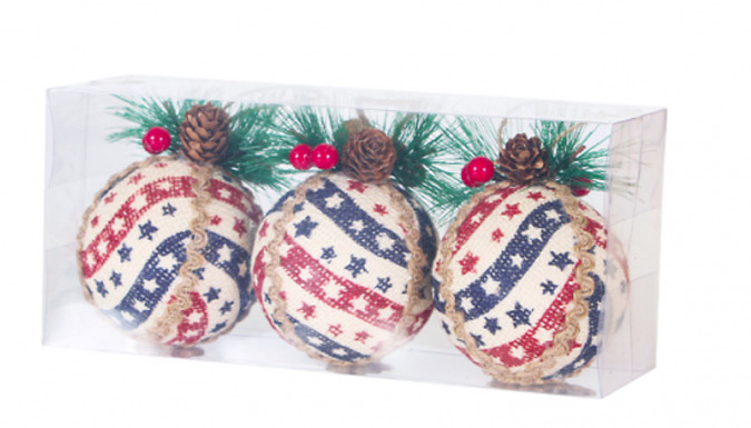 3-Pack of Plaid Fabric Christmas Tree Baubles - 5 Designs