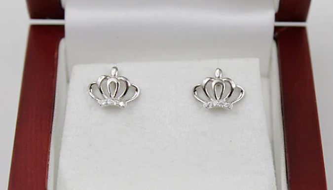 Princess Crown Created Diamond Stud Earrings