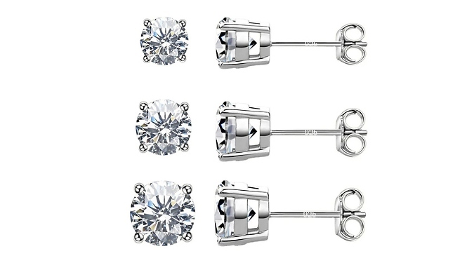 Set of 3 Solitaire Earrings Encrusted with Crystals from Swarovski