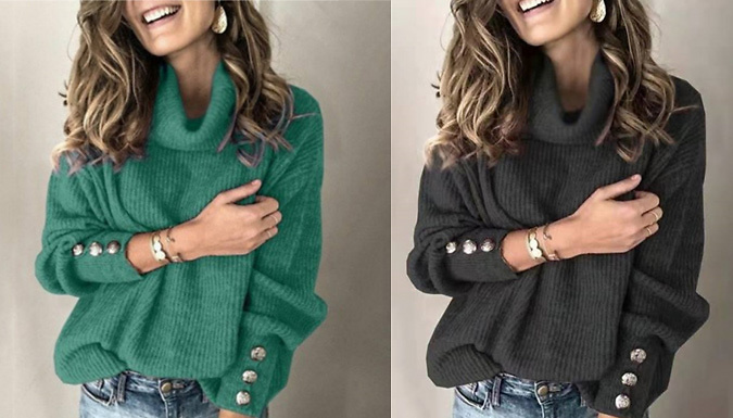 Button Sleeve Pullover Jumper - 11 Colours & 5 Sizes