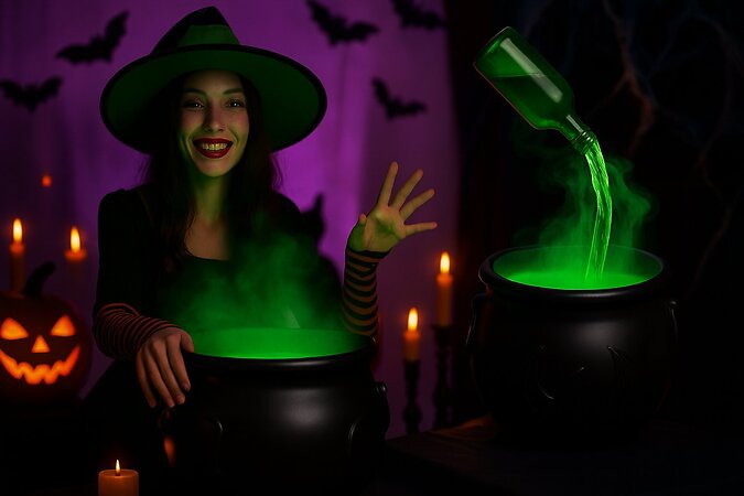 Enchanted Witch Black Cauldron Decoration