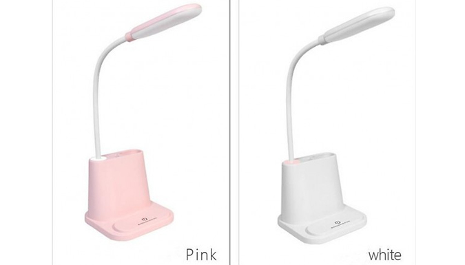 Multi-Functional LED Desk Lamp with Phone Charger - White or Pink