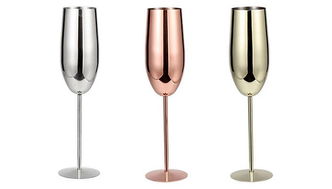 1 or 2 Metal Champagne Flutes - 3 Colours