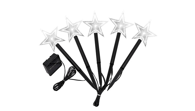 Pack of 5 Solar Powered Outdoor Stake Lights - 3 Designs