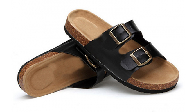 Slip-On Double Buckle Cork Sandals - 4 Sizes & 2 Colours