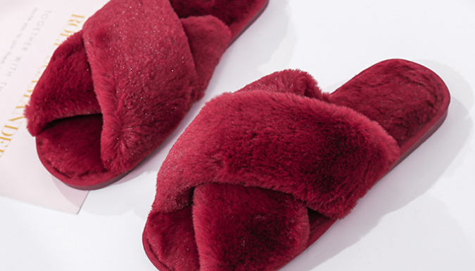 Faux-Fur Fluffy Winter Crossover Slippers - 5 Colours & 3 Sizes