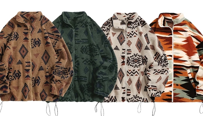 Women's Aztec Print Fleece Jacket - 4 Colours & 5 Sizes
