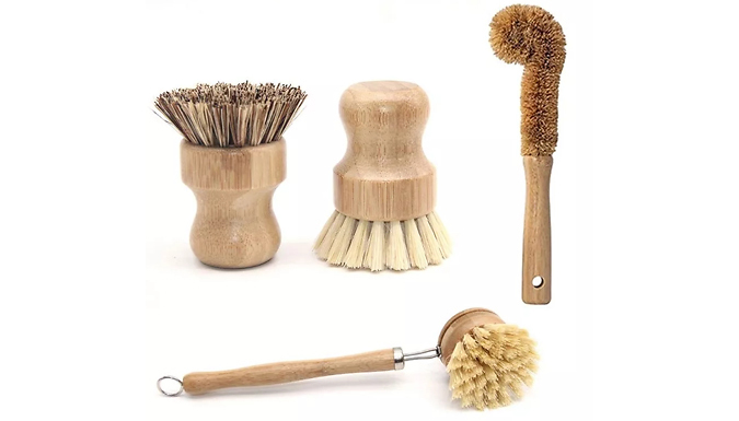 4-Piece Bamboo Kitchen Cleaning Brush Set